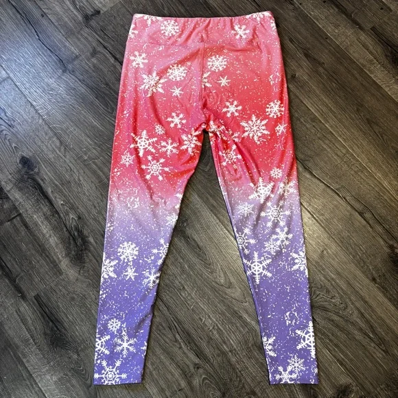 Lularoe Dream Women’s Leggings with Snowflake Design in Pink and Purple - Picture 4 of 4